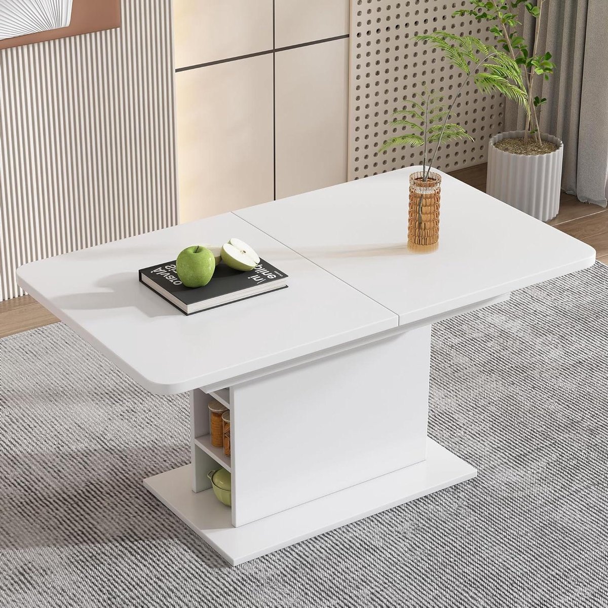 Uitschuifbare Eettafel - Keuken Eiland Tafel - Eten en Werken - Met Opbergruimte - 110-130 cm - Wit