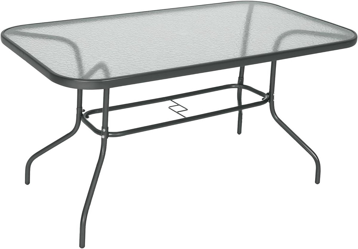 Tuintafel Bistrotafel - Balkontafel Buitentafel - Buiten Ontspannen - Met Parasolgat - 140 x 80 x 70 cm - Grijs