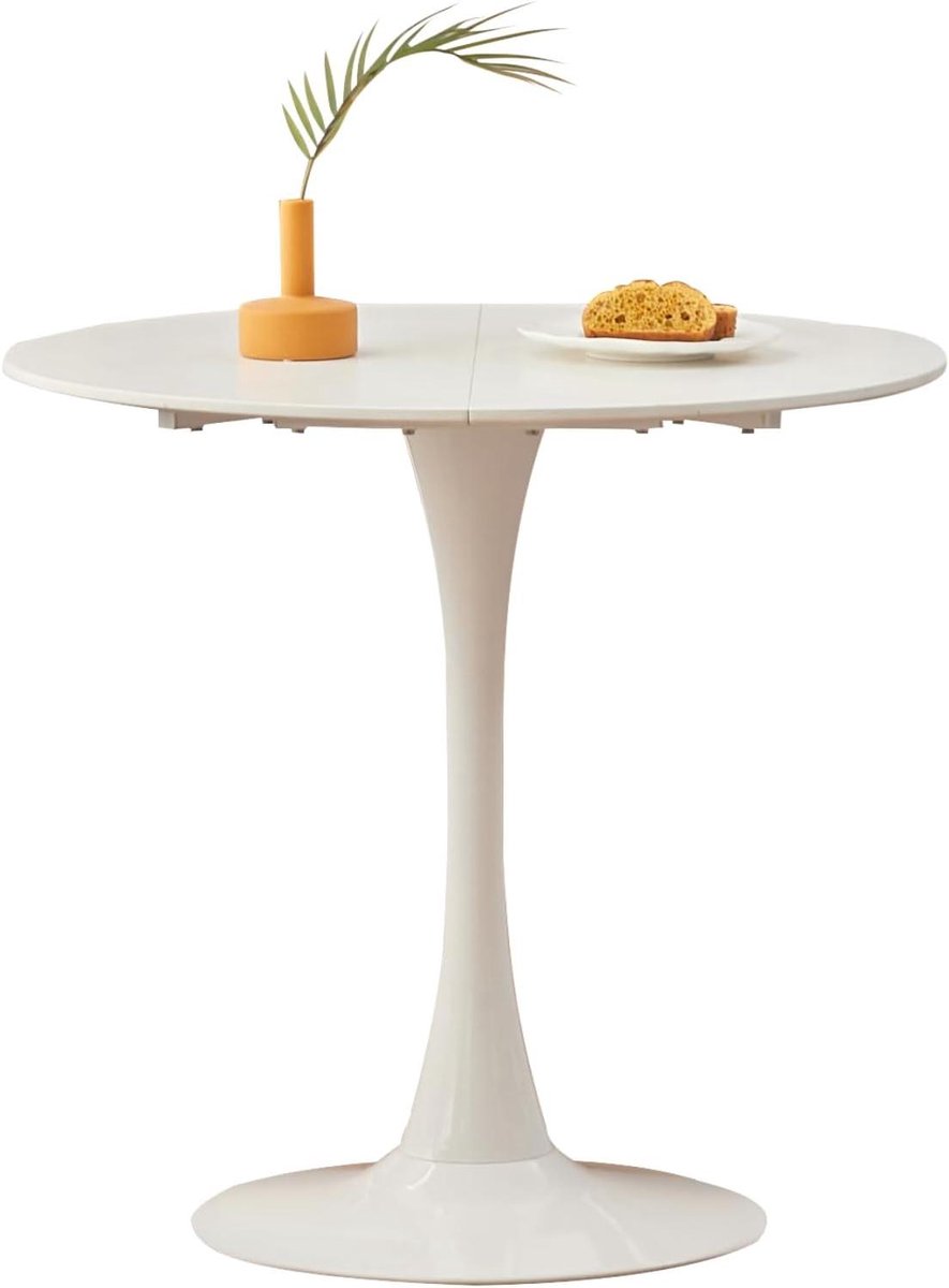 Ronde Eettafel - Keukentafel - Gezellig Tafelen - Breed Stabiel Chassis - 80 cm Diameter - Wit