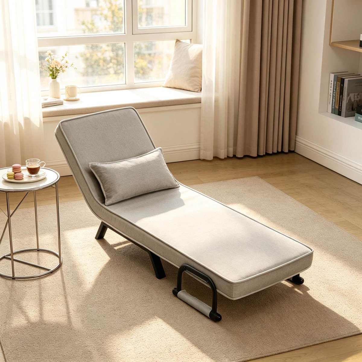 MIVRAY Fauteuil 65 x 75 x 78 cm - Verstelbare 3-in-1 Slaapstoel Met 5 Standen - Voor Woonkamer En Slaapkamer - Linnen Lichtgrijs