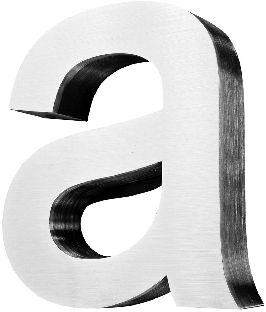 Roestvrijstalen Huisnummerletter 'a' – Groot 3D-huisnummerbord – Geborstelde afwerking Lettertype Arial, V2Aox