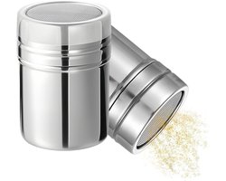 Cacaostrooier en stofsuikerstrooier set van 2, roestvrijstalen meelstrooiers voor bakken en decoreren van desserts, 8,3 × 5,3 cm