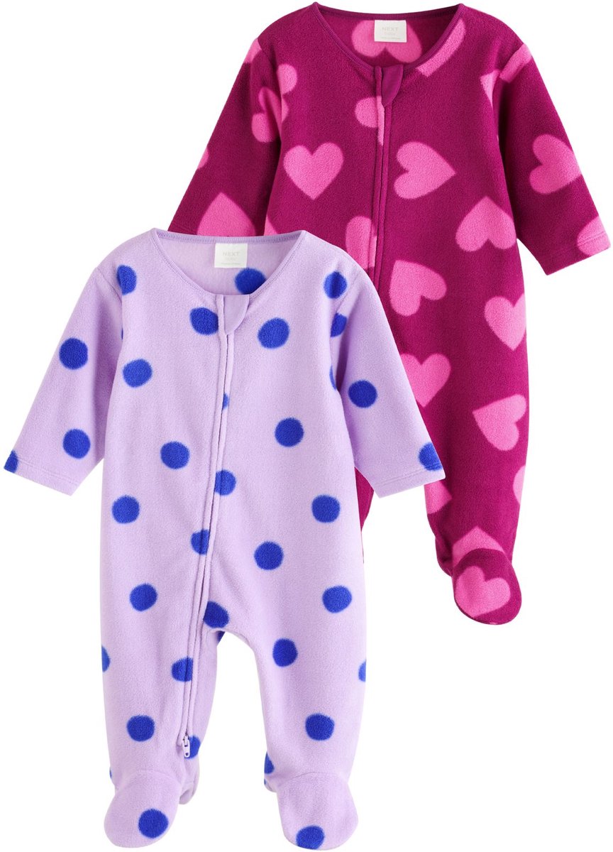 Next - Meisjes - Babypyjama's van microfleece met rits aan beide kanten, set van 2 - Paars