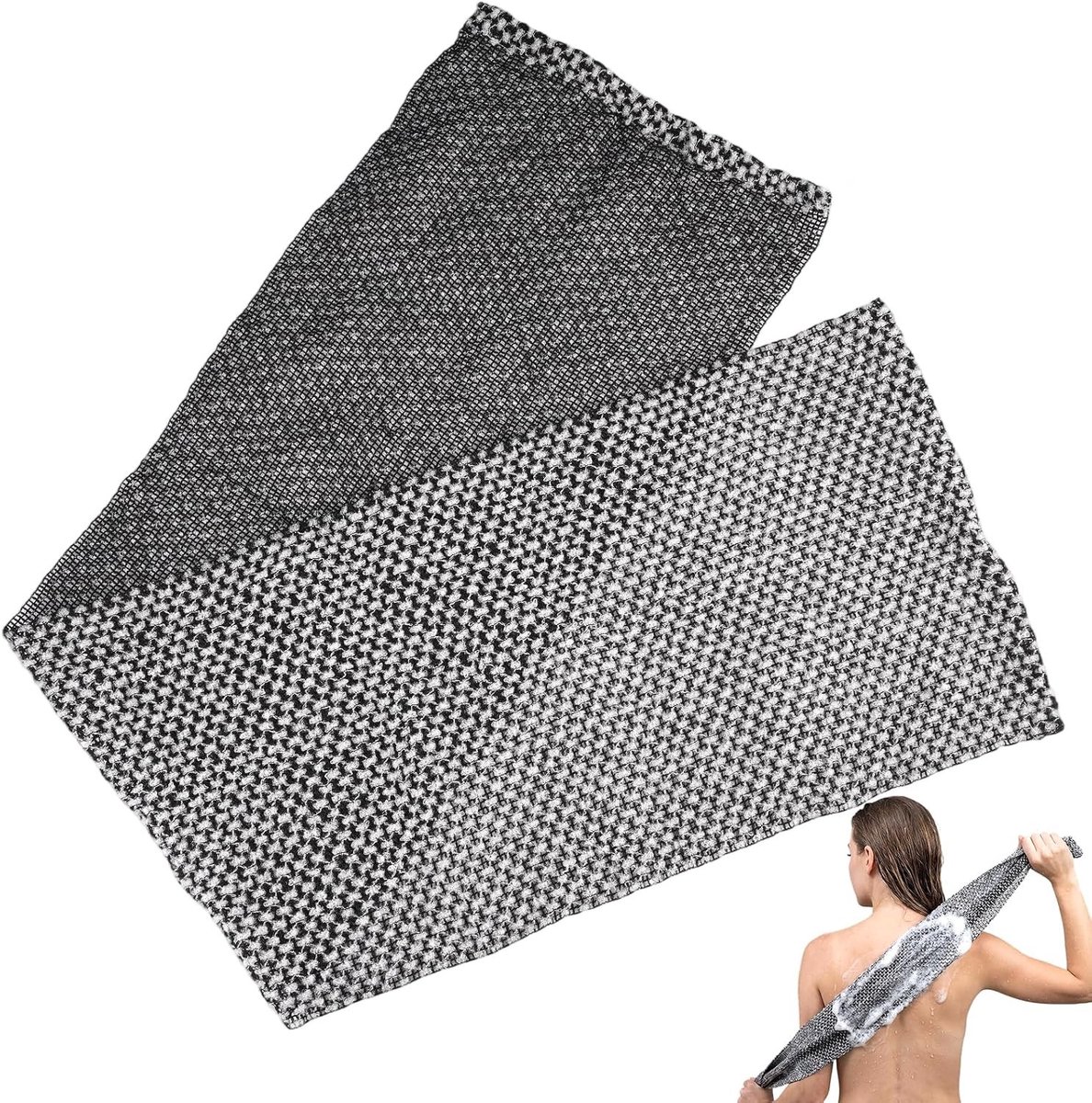 Antibacteriële exfoliërende douchehanddoek en rugborstel | Perfecte doucheaccessoires, douchespons en loofah voor mannen en vrouwen (zwart)