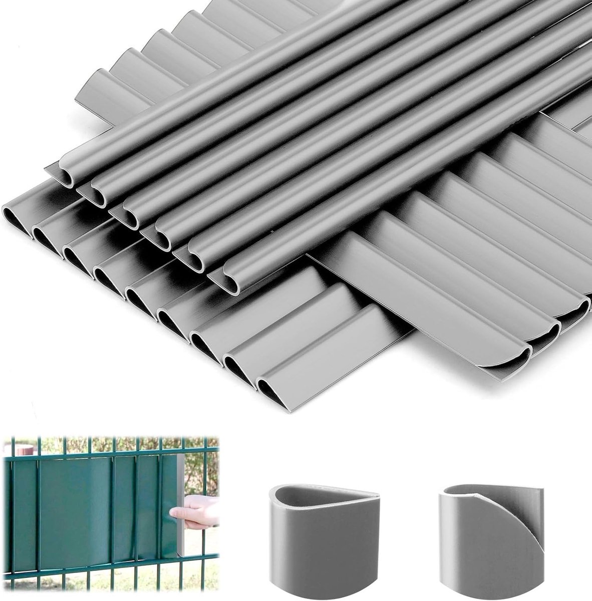 Set van 35 Bevestigingsclips voor Privacyschermen, PVC Privacystrips voor Dubbele Stangmatten (Lichtgrijs) - Ideaal voor Bescherming en Privacy