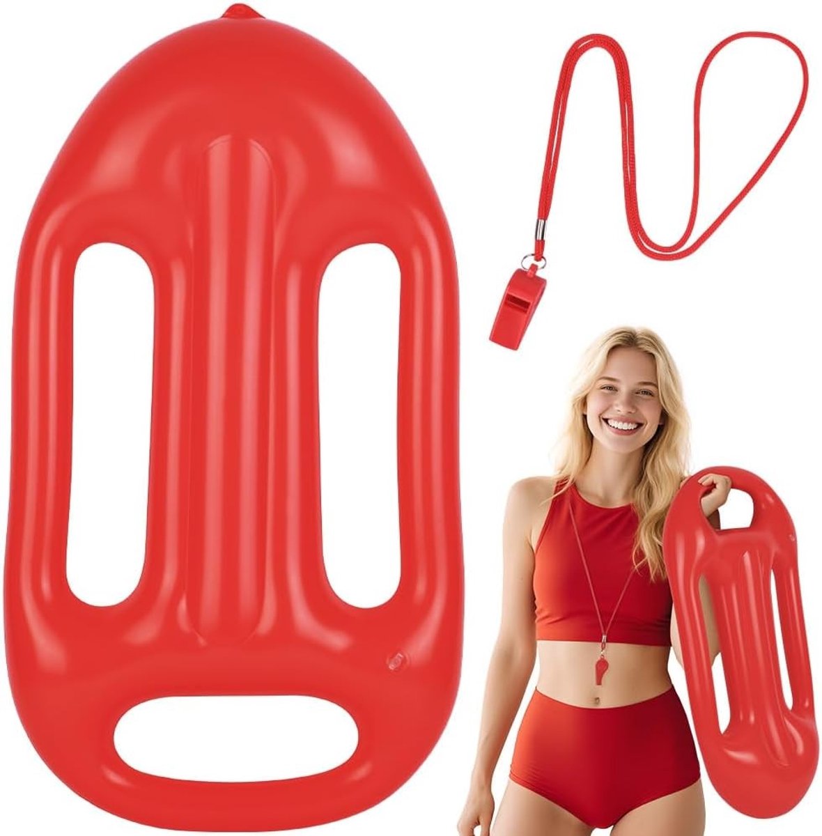 Lifeguard Kostuum voor Mannen en Vrouwen met Hoed, Zonnebril en Fluitjes voor Carnaval en Feestjes, Rood, Inclusief Accessoires