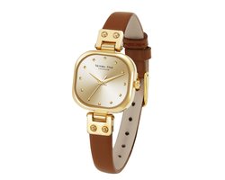 Victoria Hyde “Rock ”- Dames Horloge met Leren Band - Polshorloge - Analoog - In Lengte Verstelbaar - Cadeau voor Vrouw - Quartz uurwerk - Goudkleurig - 3ATM - Bruin