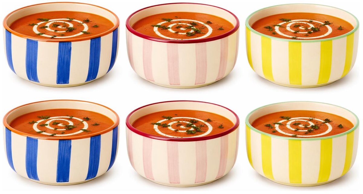Home deco factory Soepkommen Dolce vita - 6x - blauw/roze/geel - keramiek - D14 cm