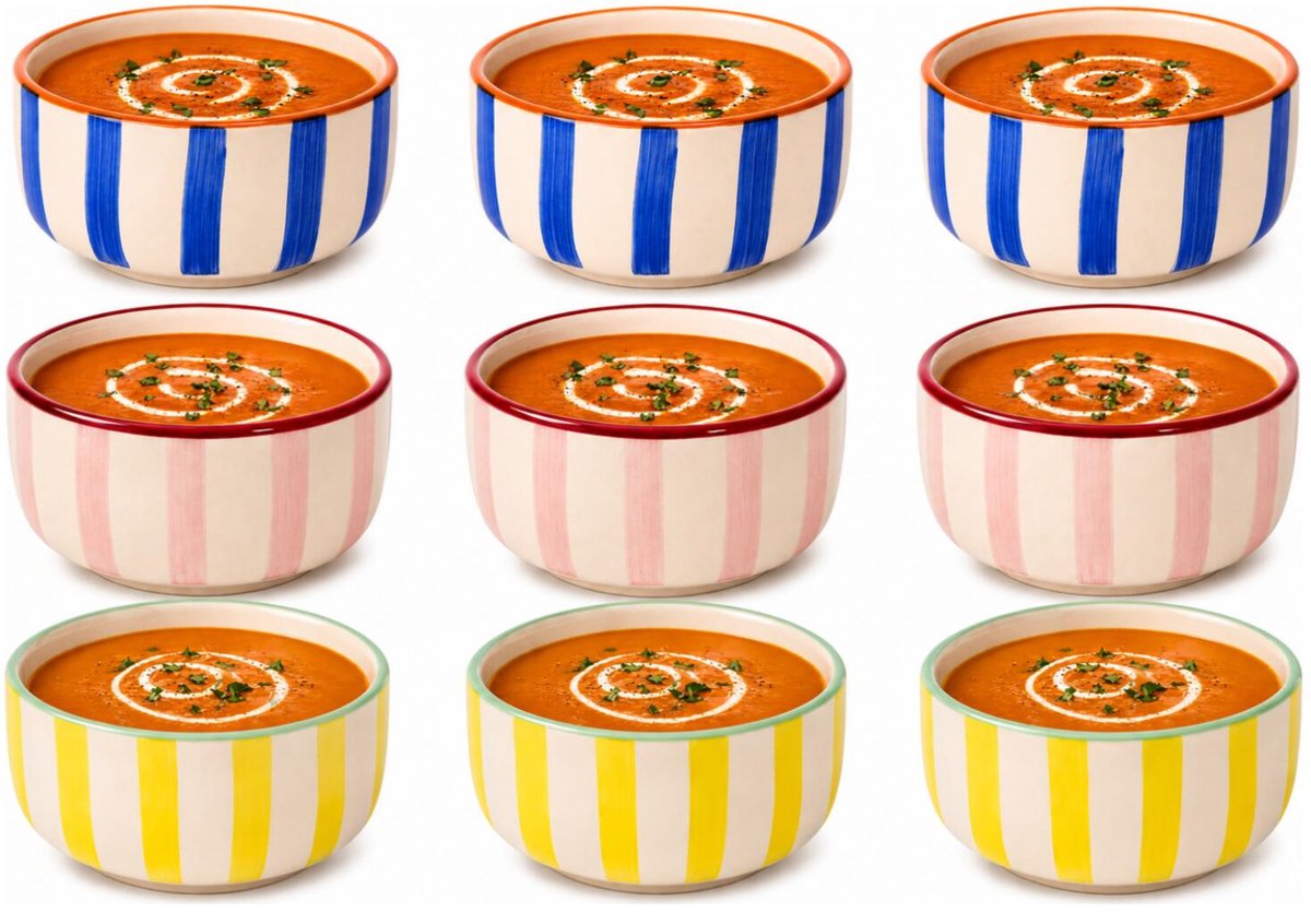 Home deco factory Snackschaaltjes Dolce vita - 9x - blauw/roze/geel - keramiek - D14 cm