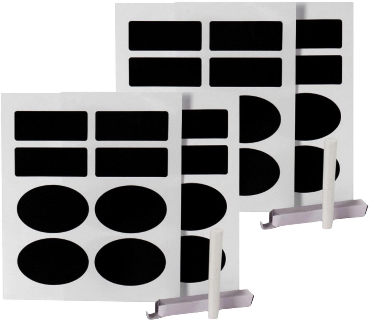 Kinvara Krijtbord etiketten/stickers - 32x stuks - met krijtje - herschrijfbaar - Keuken labels - 7 x 3 cm