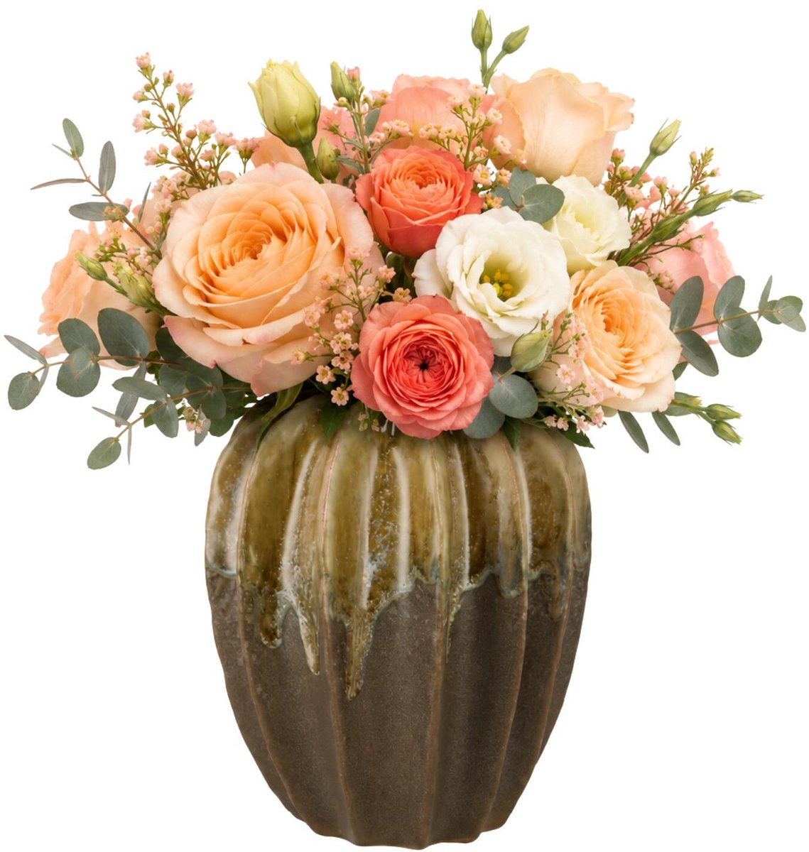 DK Design vaas Dion - bruin - natuurlijk glazuur effect - 20 x 23 cm - bloemenvaas
