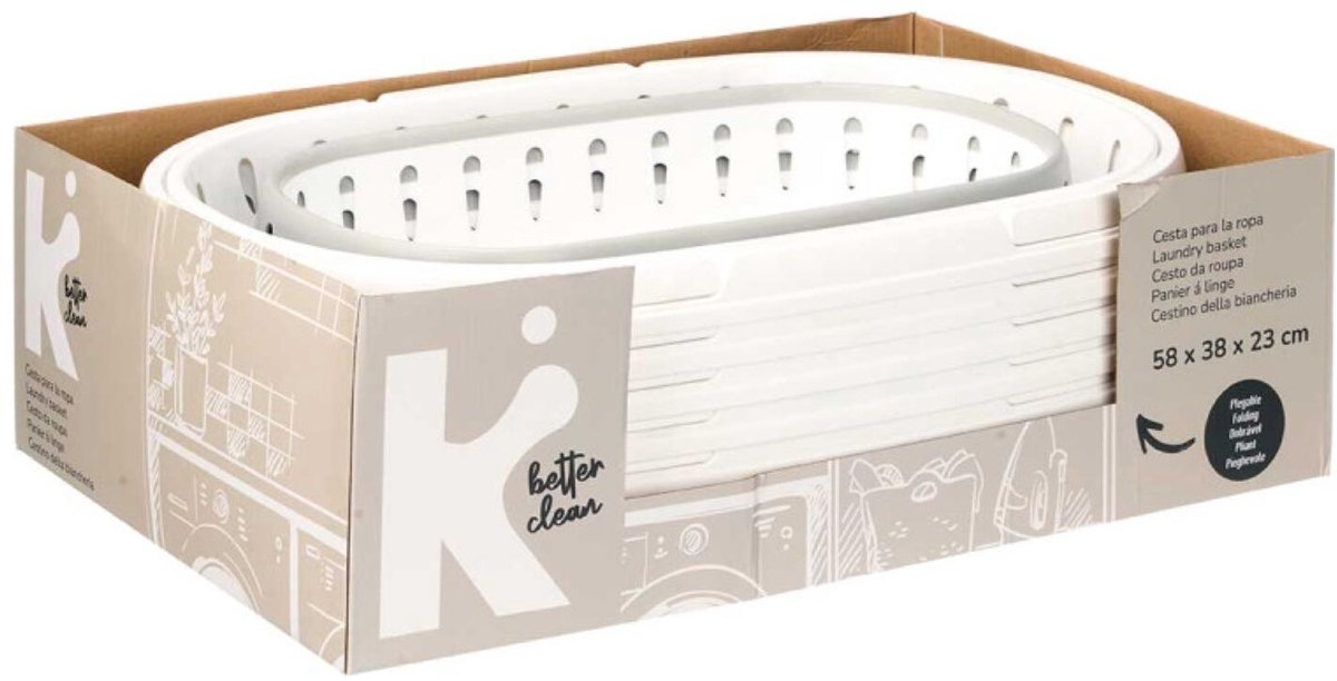 Kipit draagmand wasmand - opvouwbaar - kunststof - 49 Liter - grijs/wit - 58 x 38 x 23 cm - met hengsels - huishoud/camping — cadeau in Cadeau-ideeën - foto 3