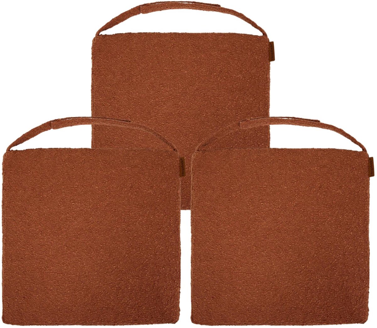 Hespiride stoelkussen Sofia - 3x - 40 x 40 x 4 cm - mahonie bruin - boucle - binnen/buiten