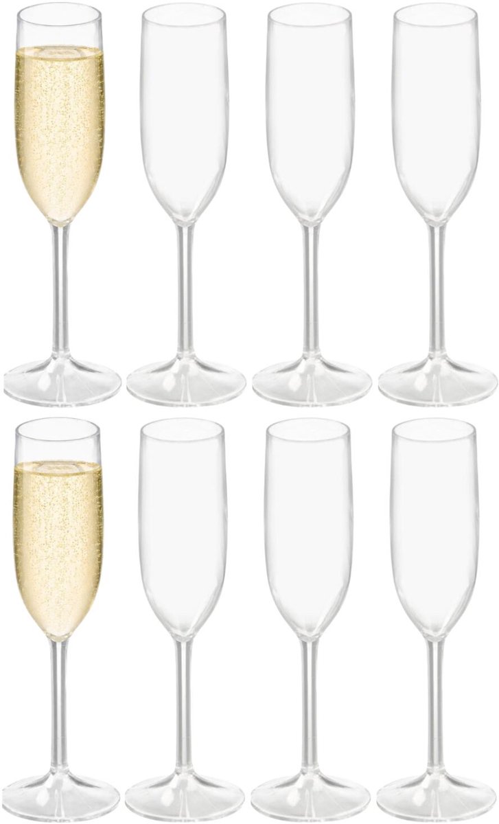 Leknes champagneglazen - 8x - 165 ml - kunststof - transparant - onbreekbaar/herbruikbaar - champagne flutes