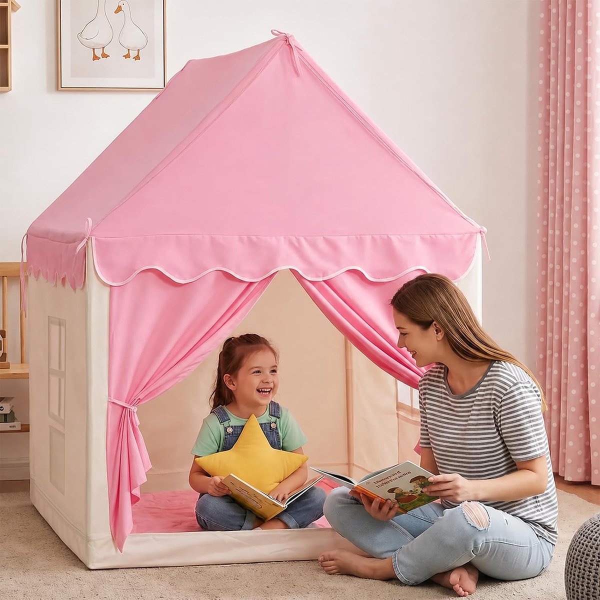 YEERSWAG Kinderspeeltent Roze - Speeltent voor Kinderen met Draagtas, Opbergvakken en Stevig PVC Frame - Speelhuis voor Binnen en Buiten - 128 x 118 x 102 cm