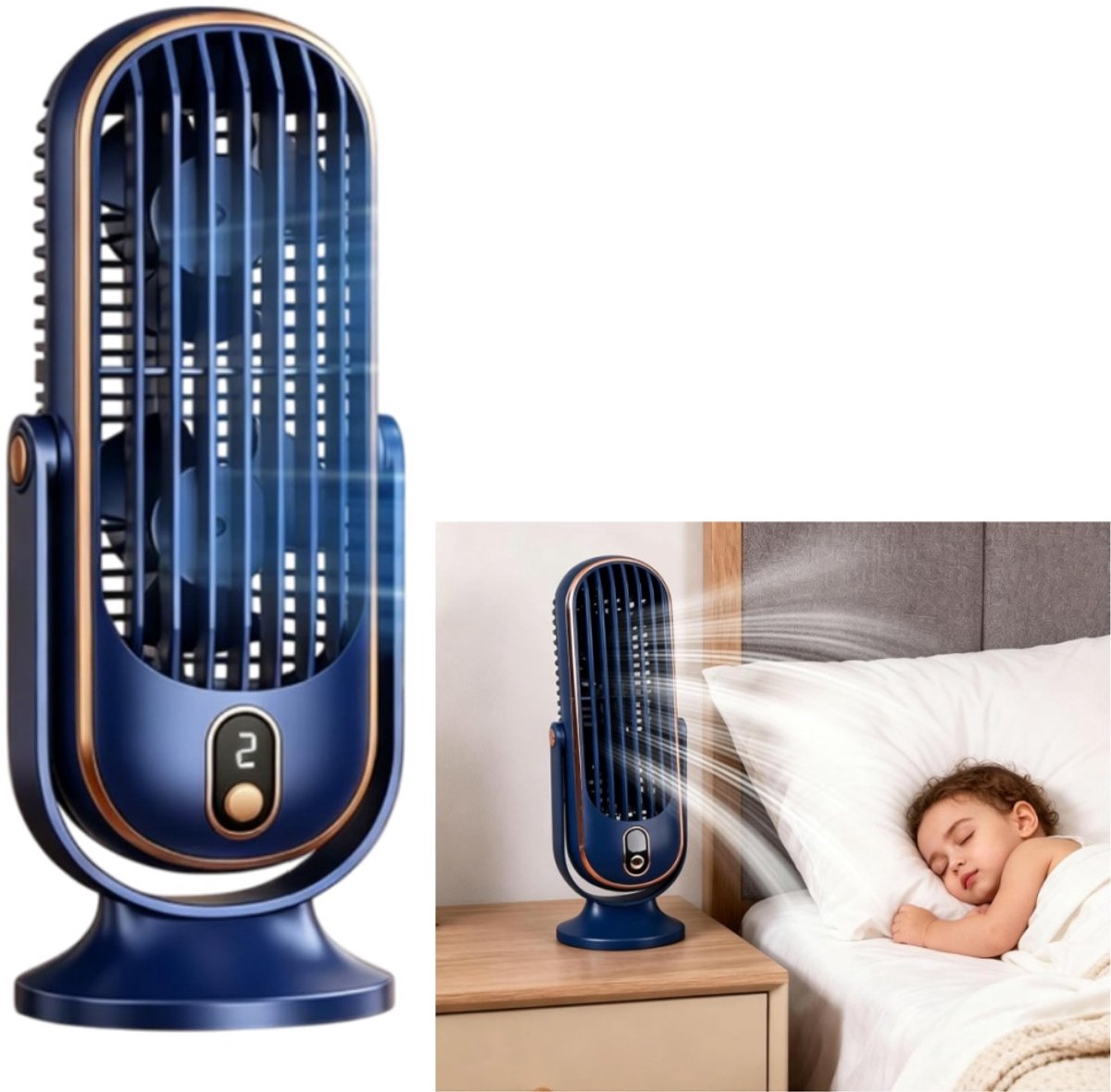1 stuk - Tafelventilator - Ventilator met 5 instelbare snelheden - Circulerende luchtkoeler - Kleine koelventilator - 9,5*8,2*25,5 cm - Voor thuis, op kantoor en in de slaapkamer voor dagelijkse ventilatie en koeling - Blauw