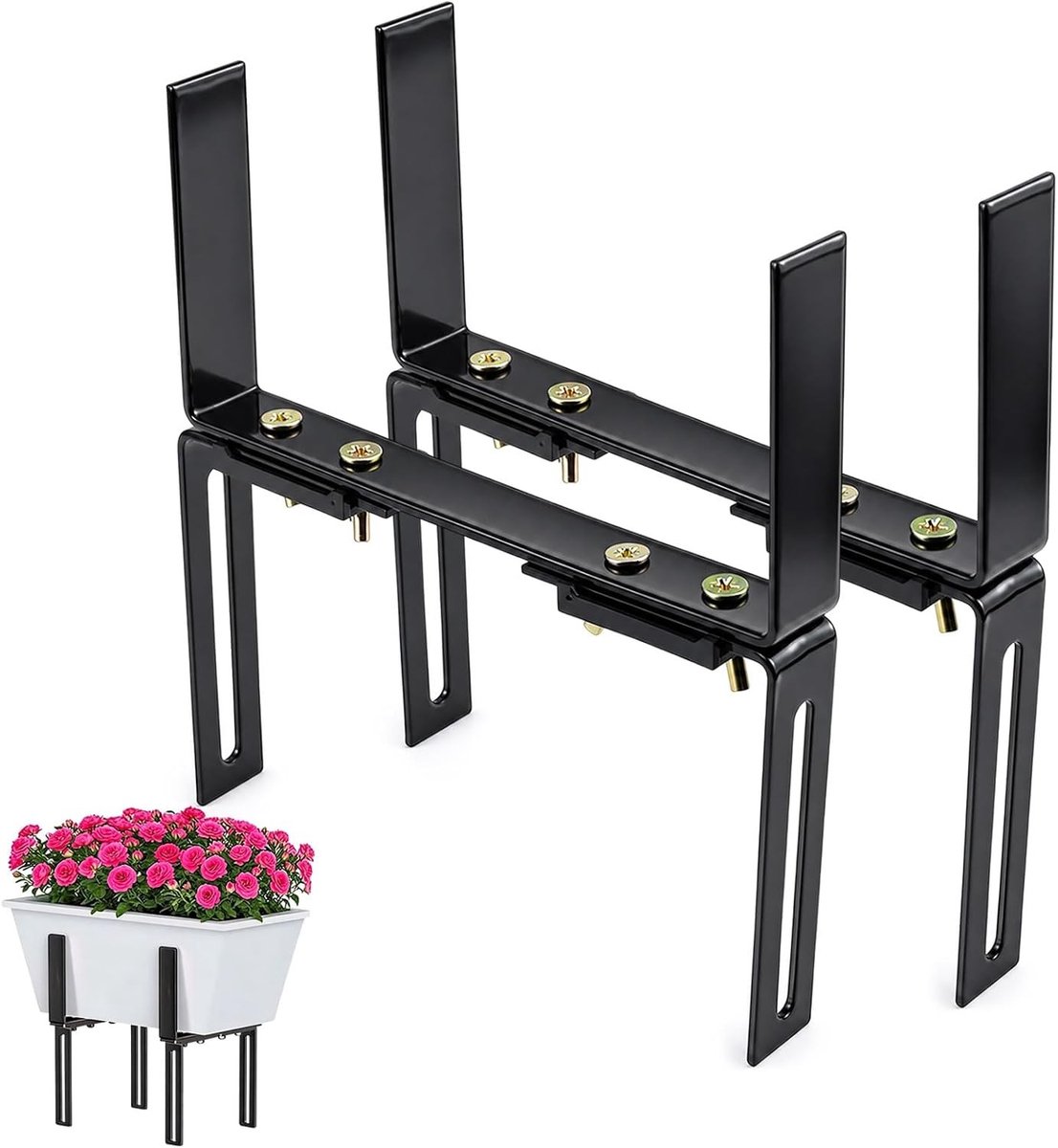 2 Stuk Draaibare Balkonbakbeugels H-Vorm | Bevestiging zonder boren voor Bloembakken tot Ø16 cm en Balustraden van 2–26,5 cm
