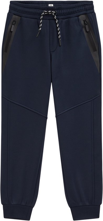 Donkerblauwe regular fit joggingbroek met ritszakken, trekkoord en geribbelde boorden.
