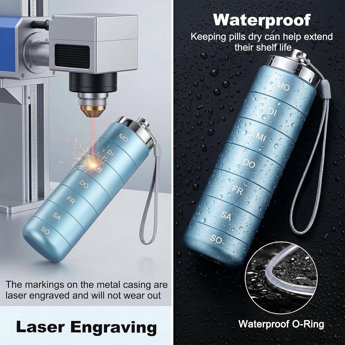 Tablettenbox voor 7 dagen, waterdichte medicijnbox met draaisluiting, grote vakken voor pillen, ideaal voor reizen en outdoor activiteiten, stapelbare en duurzame aluminium pillendoos