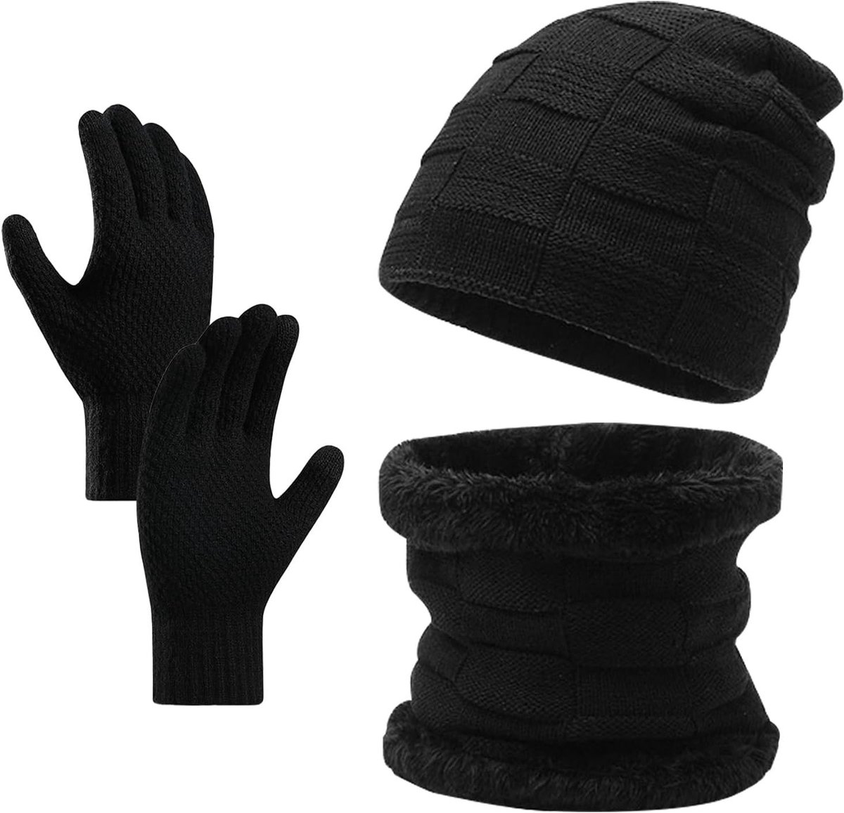 Winterset voor heren en dames: warme gebreide muts, slouchy nekwarmer en touchscreen handschoenen, ideaal voor koude dagen en outdoor activiteiten