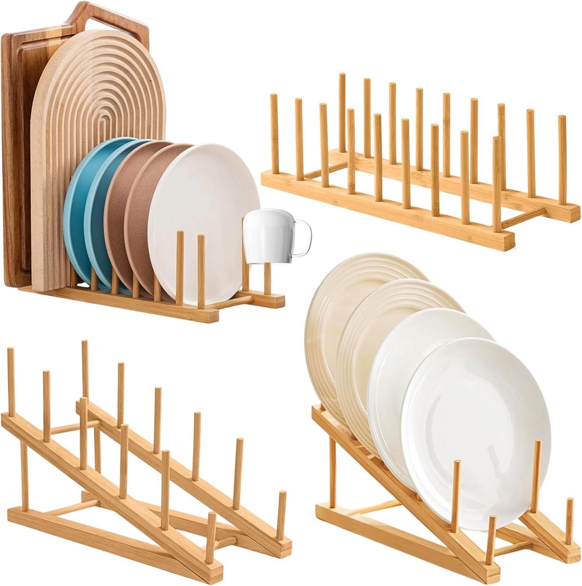 Houten Plateaus voor Keuken, Organiser voor Borden en Kommen, Multifunctionele Keukenstandaard voor Potdeksels en Servies