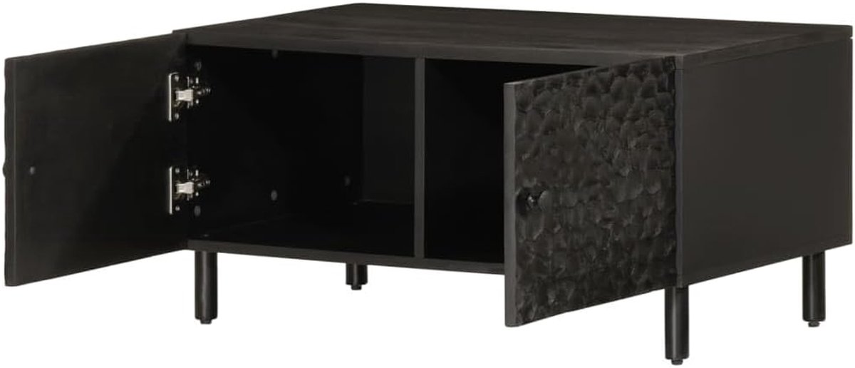Salontafel Massief Hout - Bijzettafel Kast - Woonkamer Inrichten - Unieke Houtnerf - 80 x 50 x 40 cm - Zwart