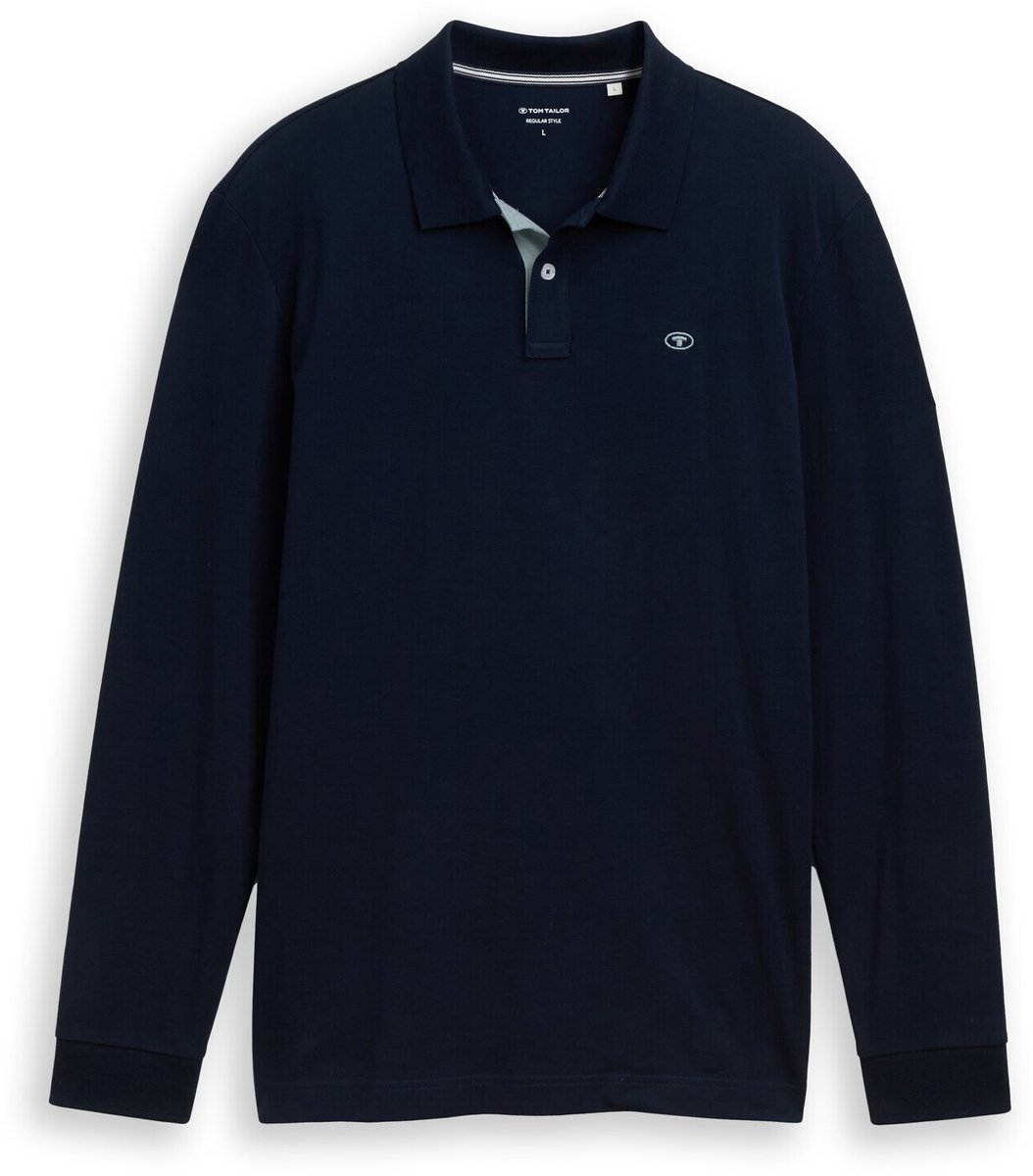 Tom Tailor - Piqué-poloshirt met lange mouwen - Maat M - sky captain blue
