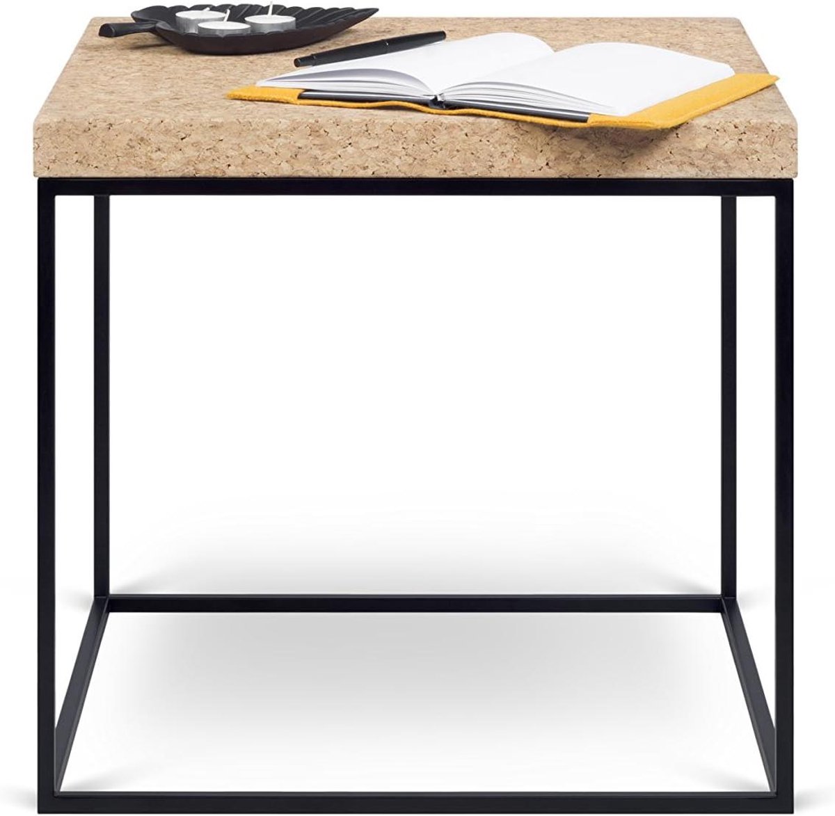 Bijzettafel Vierkant - Salontafel Rond - Woonkamer Decoratie - Massief Kurkblad - 50 x 50 x 47 cm - Zwart