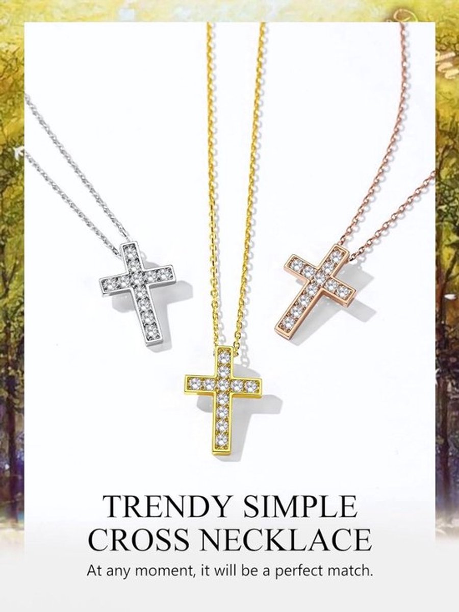 925 Sterling Zilveren Halsketting met Katholiek Christelijk Kruis - Religieuze Sieraden voor Dames