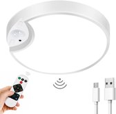 Luminize Plafondlamp met bewegingssensor - Plafondlamp op batterijen - Oplaadbare plafonnière - Draadloos - Dimbaar - 3 lichtkleuren - Afstandsbediening - USB - Wit
