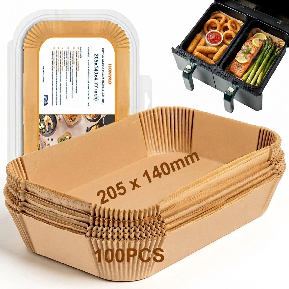 Livatto Airfryer Bakpapier 20,5x14cm - 100 Stuks Rechthoekig voor Dubbele HeteluchtFriteuse - Compatibel met Ninja en Andere Tweezone Airfryers