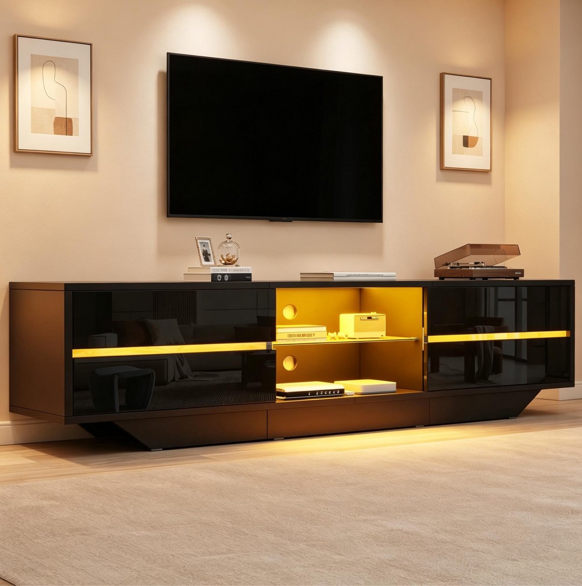 STILVORA Tv-Meubel - Hoogglans Met RGB Verlichting En Klepdeuren - Voor Woonkamer - Spaanp