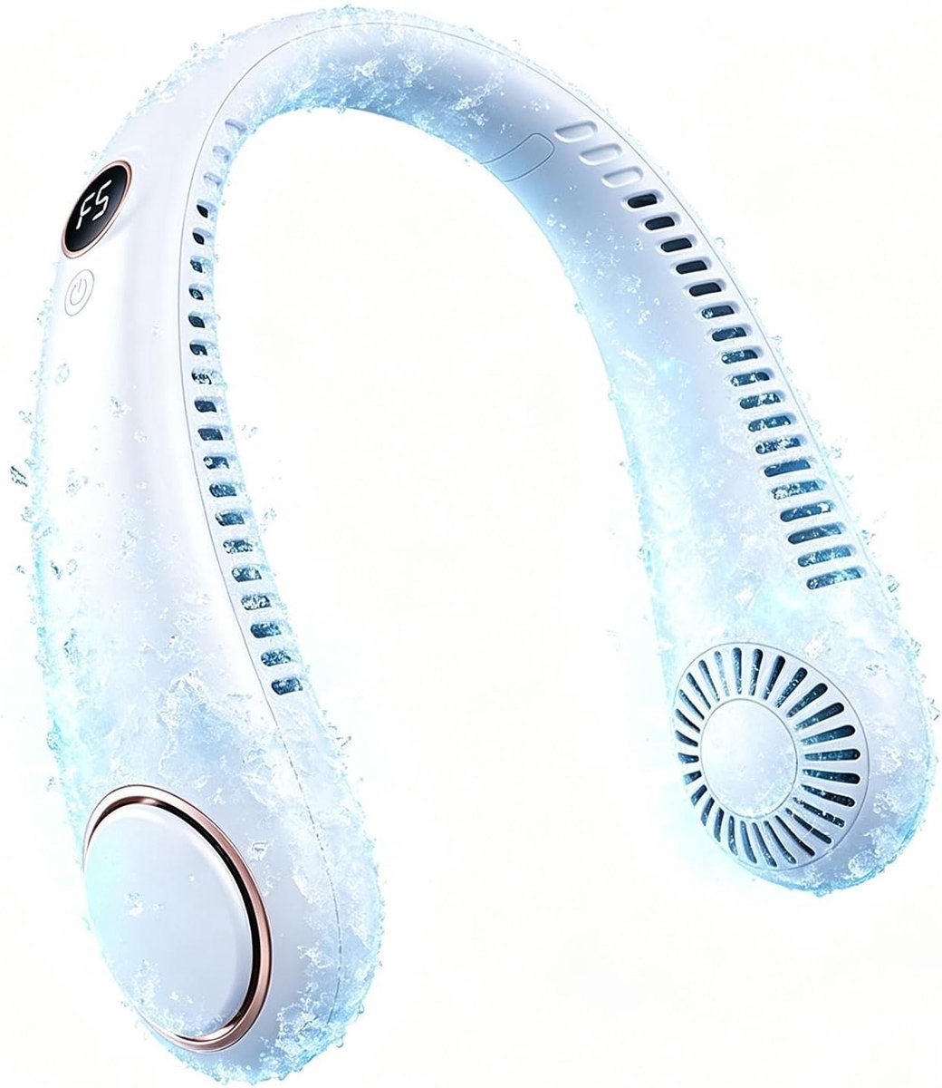 Ventilator zonder bladen - Draagbare nekventilator - Wit - 5 windsnelheden - Met display - Oplaadbaar - Handventilator - Gezichtsventilator - Nekventilator - Geschikt voor werk, kantoor, lezen, reizen, sporten en buitenactiviteiten - Wit