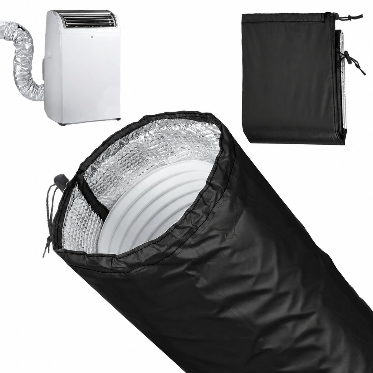 VHV Airco slanghoes - Isolatiehoes voor mobiele airco afvoerslang - Thermisch isolerend en stofwerend - Verstelbare sluiting - Voor woonkamer en slaapkamer - Zwart