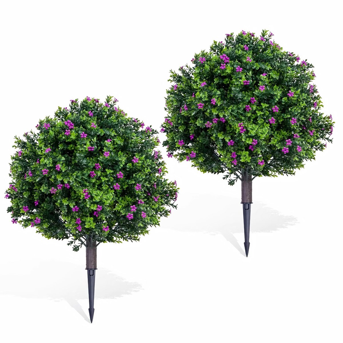 Set van 2 Kunst Buxusbomen 60cm - UV-Bestendig design met Paarse Bloemen - voor tuin en interieurdecoratie - Groen Kunststof