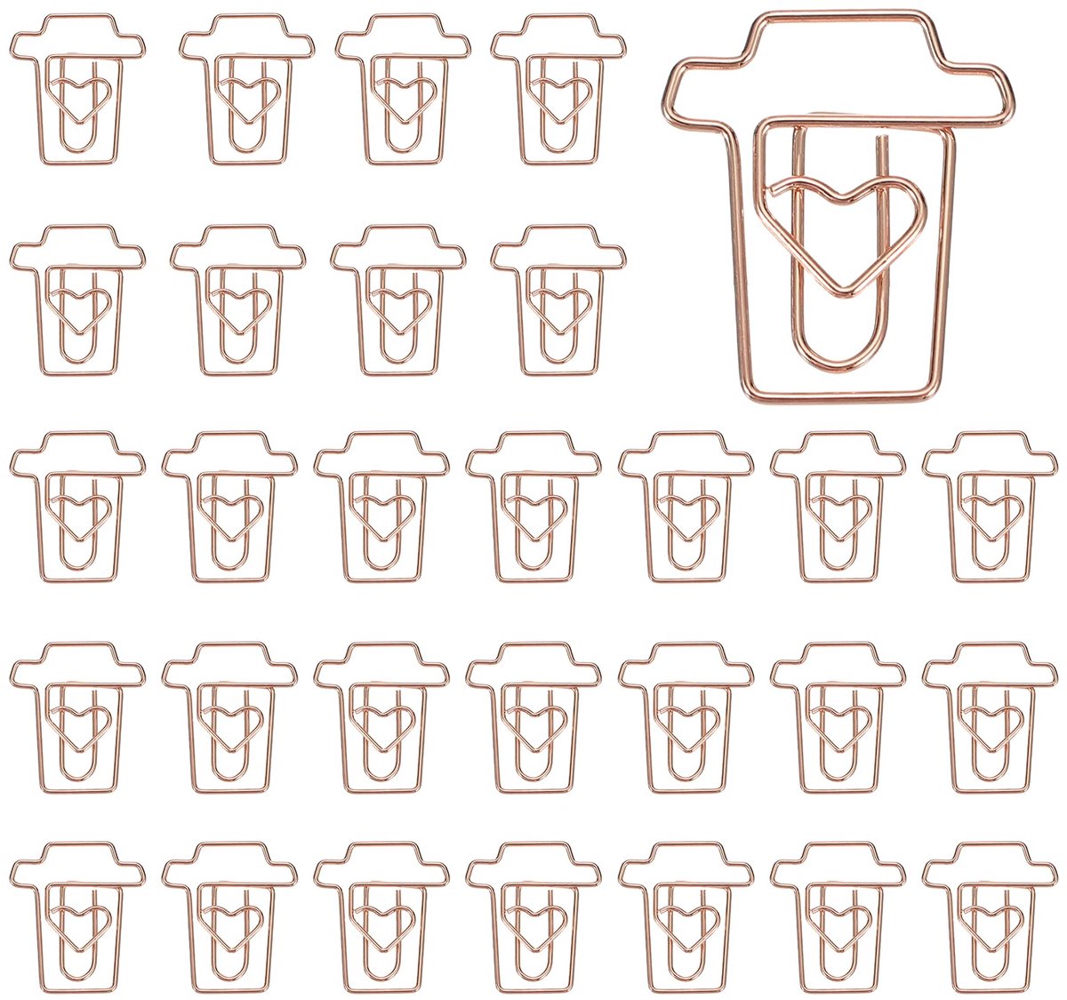 30 stuks-Metalen paperclip in de vorm van een koffiekopje - Paperclip in de vorm van een melktheekopje - Leuke paperclip - Metalen clip - Vorm van een koffiekopje - Roségoud - 3 cm x 2 cm