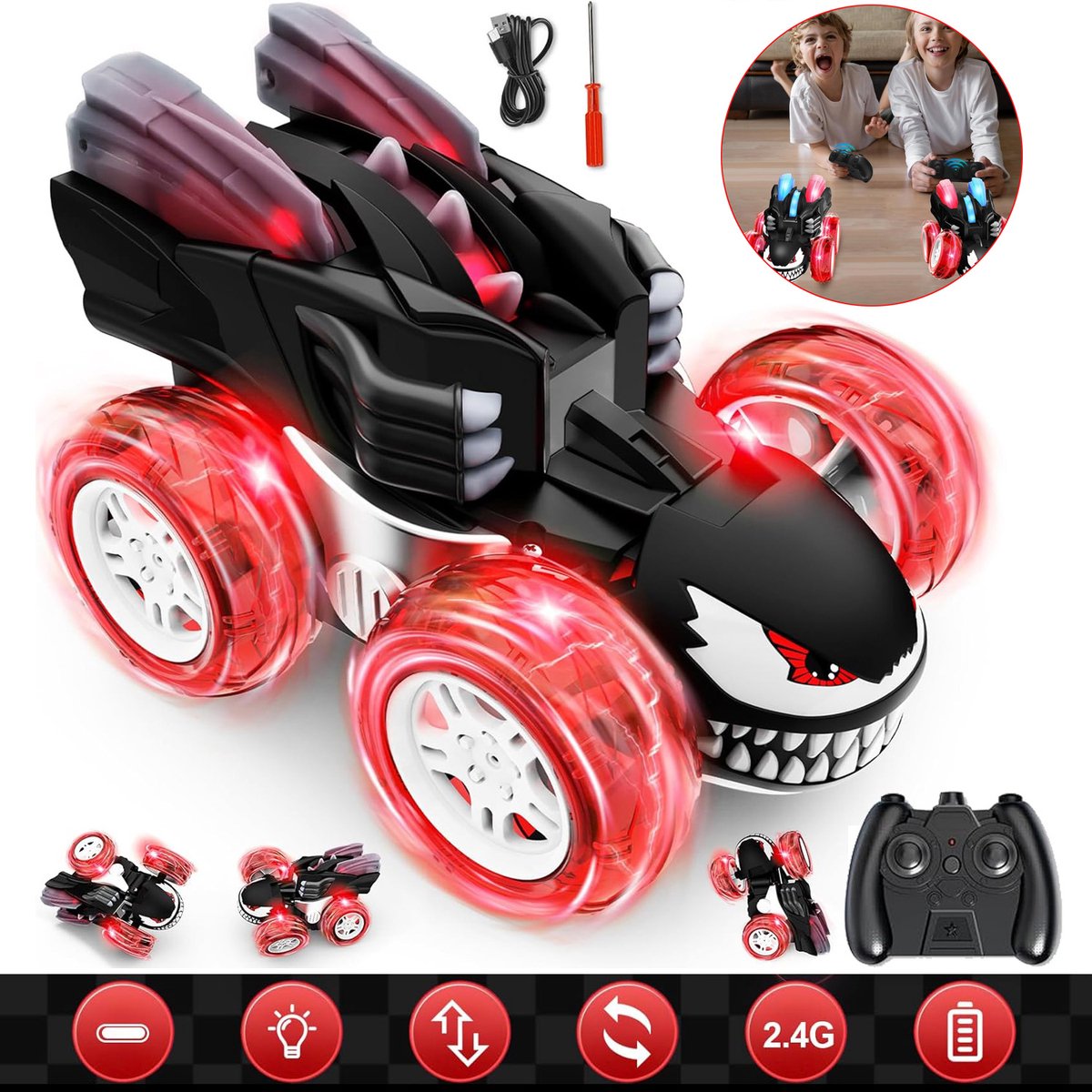 4WD Terreinwagen Met 360° Rotatie En Stunts - 2,4 GHz Anti-Interferentie USB Oplaadbaar - Supersnel Off-Road Speelgoed Voor Kinderen