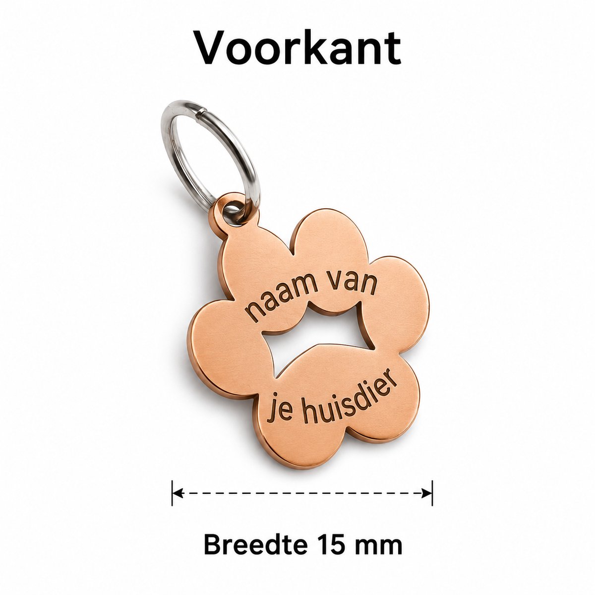 Gepersonaliseerde Hondenpenning Pootvorm - Kattenpenning / Huisdierpenning - Gegraveerde RVS ID-tag met naam, telefoonnummer en adres - Dubbelzijdig naamplaatje - Roségoud - 15 mm