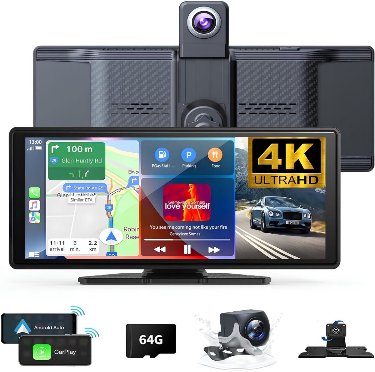 JCP® Draadloze Dashcam - Draadloos CarPlay-Scherm - Dashcam met CarPlay - Zwart - 4cm x 18cm x 7cm