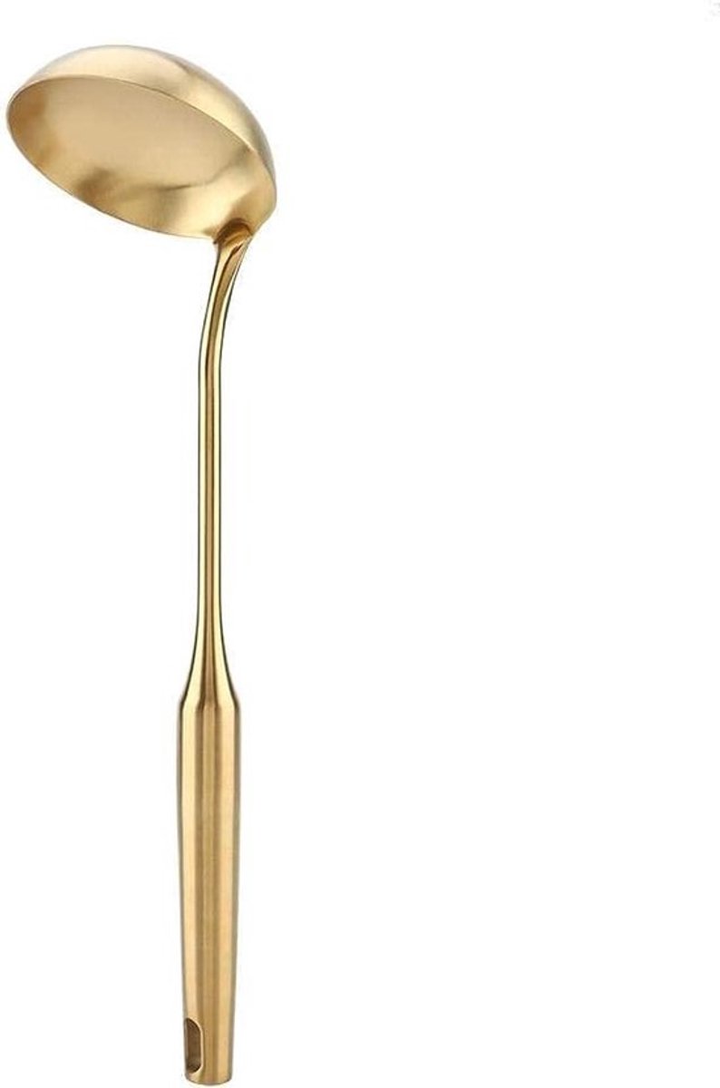 Grote Soeplepel en Keukendraaier van Roestvrij Staal - Handige Keukentool voor Soep (Goud)