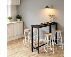 FloraGrace Bartafel - Stevige Hoge Tafel Met Verstelbare Voeten - Voor Keuken Bar En Eethoek - MDF En Metaal - 140x40x100 Cm - Zwart