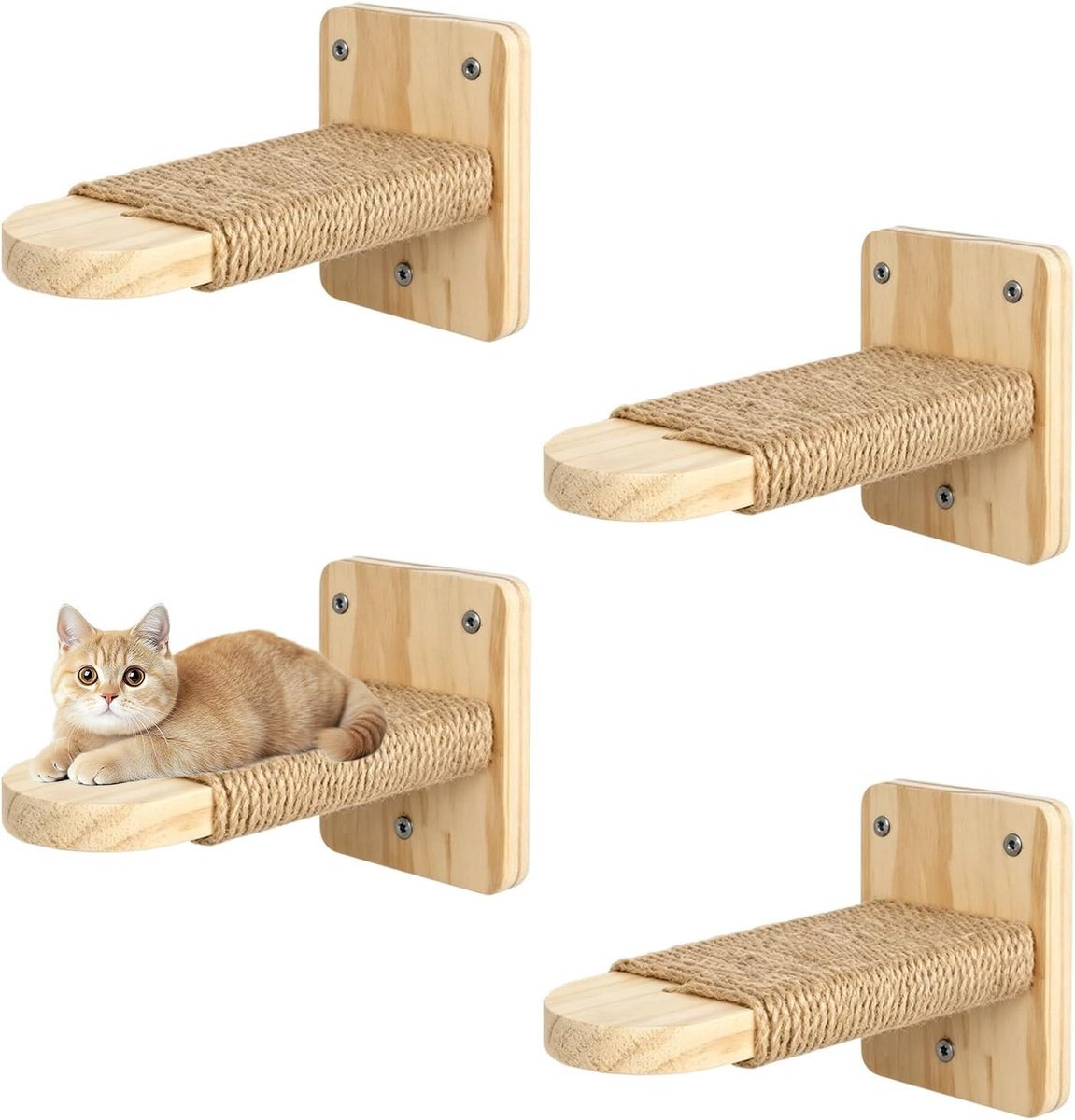 Klimwand voor katten, 4 stuks, met jute touw voor krabben en spelen, ideaal kattenmeubel voor actieve katten