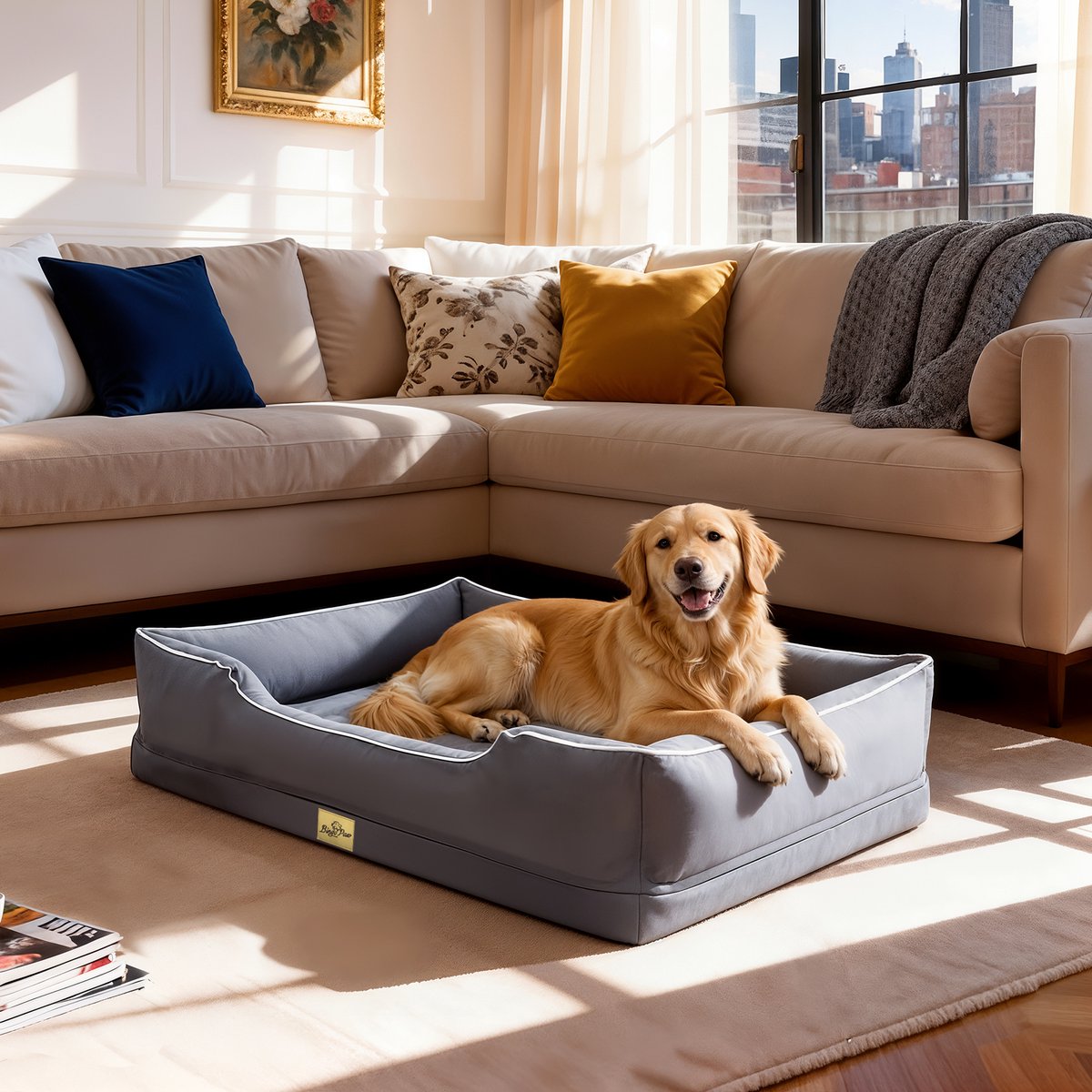 BingoPaw Orthopedisch Hondenkussen - XXL (111x88x23 cm) - Robuuste Hondenmand voor Grote Honden - Volledig Wasbaar - Grijs