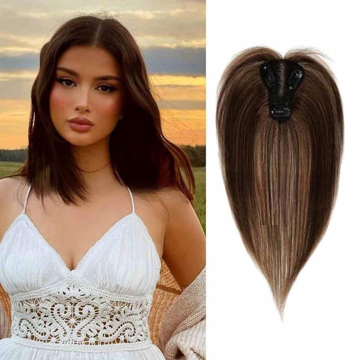 LISM-Pruik van natuurlijk haar Geschikt voor dames met 360 graden dekking, haarextensies met pony Geschikt voor dagelijks gebruik, 25 cm (lichte kleur)