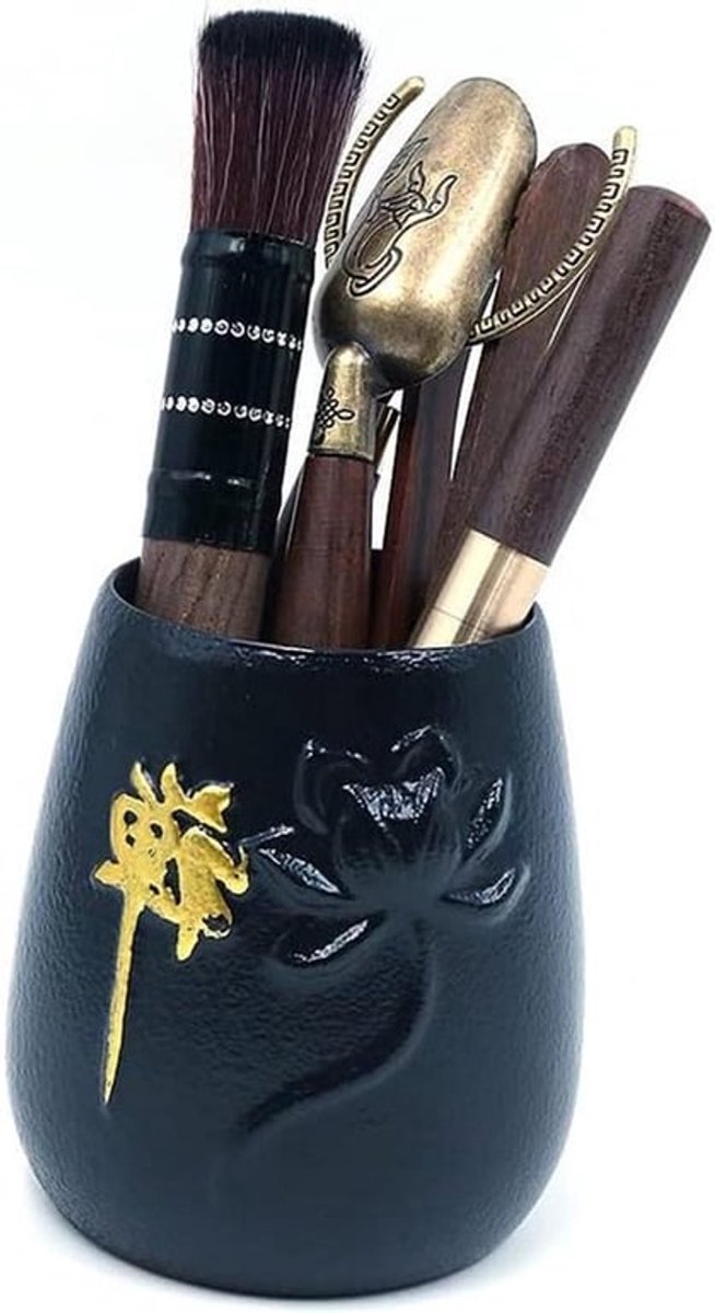 Zesdelige theeset accessoires voor theeceremonie met lepels van duurzaam materiaal, ideaal voor een traditionele Kung Fu thee-ervaring