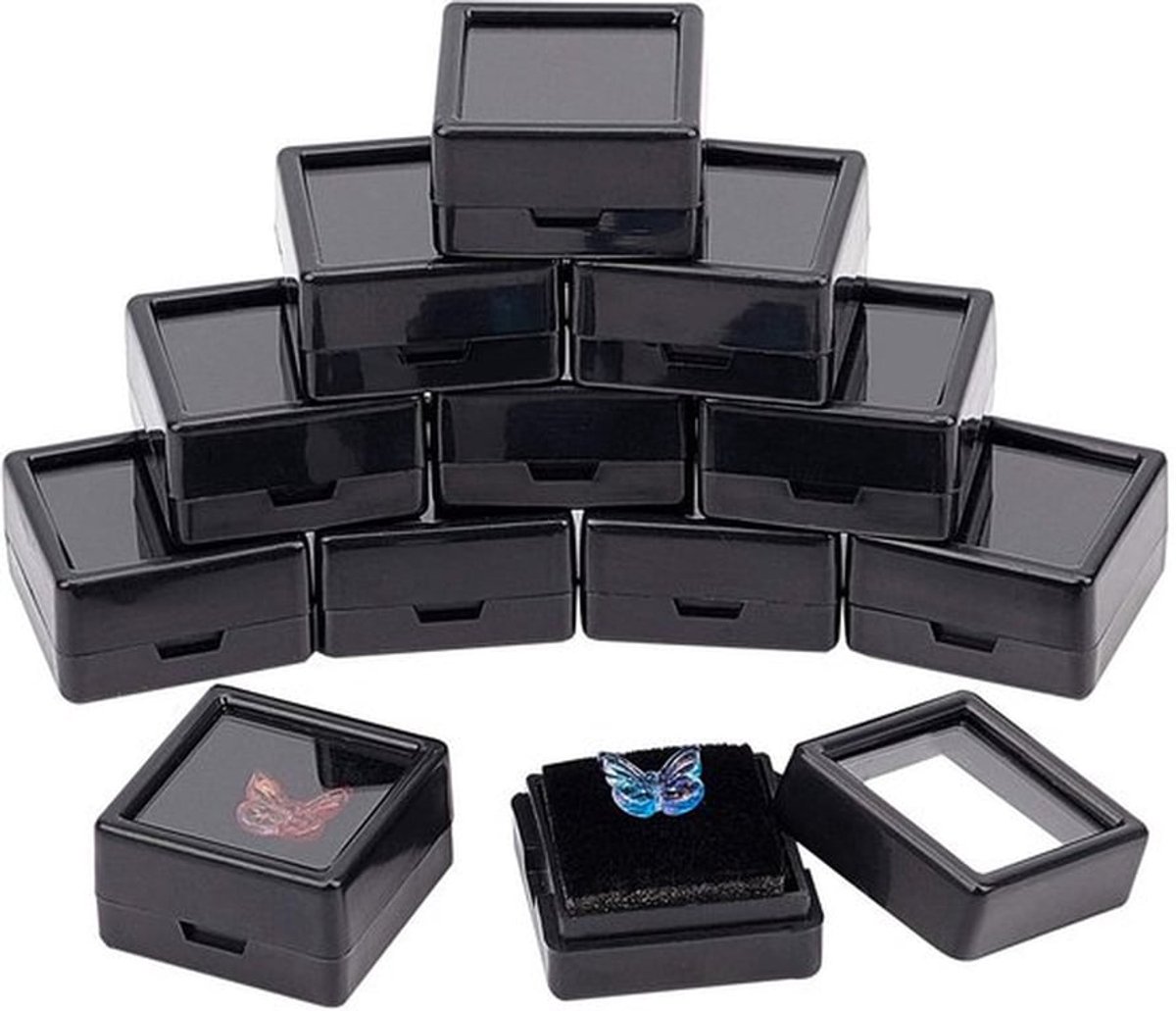 36 Stuks Zwarte Edelsteen Display Doos - Vierkant Acryl - 3 x 3 x 1,65 cm Met Doorzichtige Dekkingen
