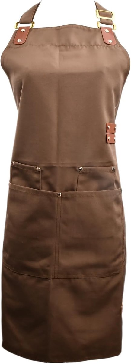 Langwerpige unisex schort met verstelbare nekband, waterdicht canvas, 4 zakken, ideaal voor koken, horeca en thuisgebruik