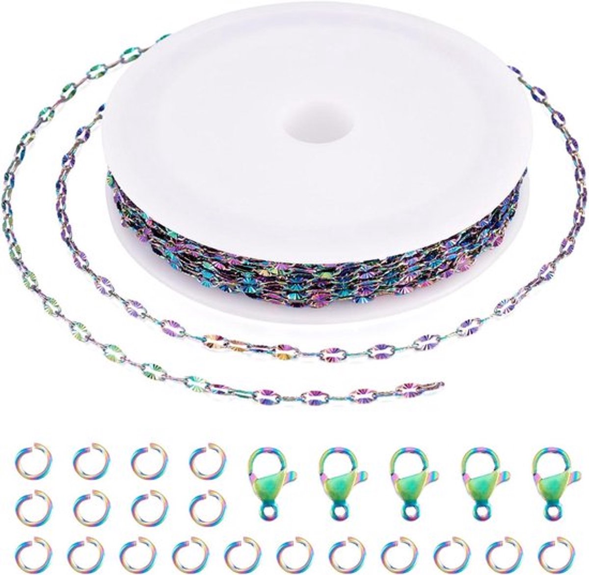 5 meter roestvrijstalen gevlochten ketting in regenboogkleur, ideaal voor het maken van armbanden en kettingen met duurzame en stijlvolle uitstraling