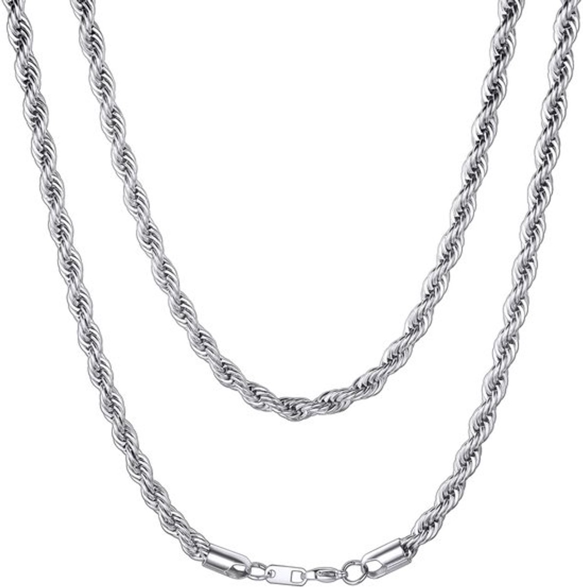 Heren Stainless Steel Ketting - Unisex Vlechtketting 3 mm & 6 mm Breed, Diverse Lengtes (46 - 76 cm), 3 Kleuren, Metalen, Geen Edelsteen