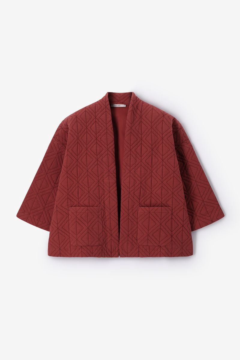 Sissy-Boy - Donkerrode kimono met doorgestikt patroon